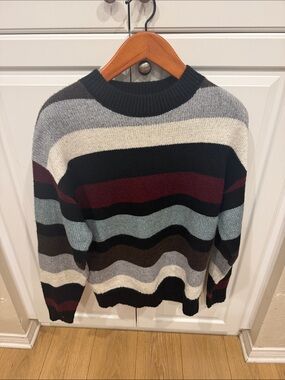Striped Crewneck Sweater in Black, Gray, Cream & Burgundy